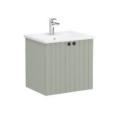 Vitra Root Groove 69267 Lavabo Dolabı, Kapaklı, 60 Cm, Mat Retro Yeşil, Köşeli Lavabolu